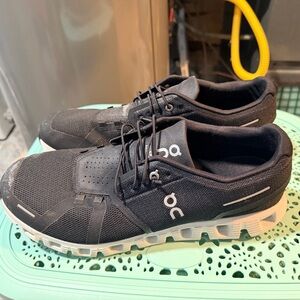 On Running Men's Black Mesh Running Sneakers with White Sole